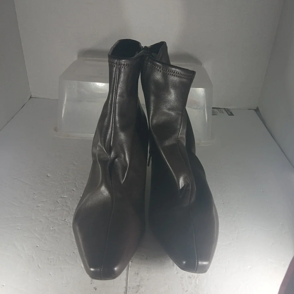 Impo Naja Ankle Boots 11M Brown Stretch Kitten Heel Square Toe Office Siren
